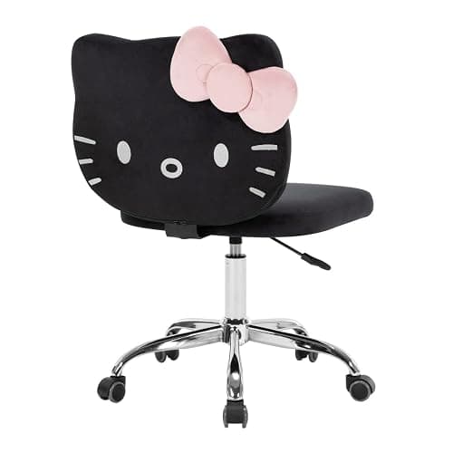 Impressions Vanity Hello Kitty Kawaii Swivel Vanity Chair for Makeup Room, Adjustable Height Cute Desk Chair with Wheels Rolling, Comfy Polyurethane Foam Back Armless Chair for Dorm (Black) thumbnail 4