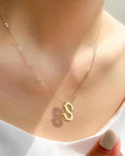Christmas Gifts Stocking Stuffers for Teen Girls Grandkids Women-Gold Initial Necklaces Teen Girl Gifts Trendy Bubble Letter Pendant Necklace Jewelry Personalized Birthday Gifts for Teens Women thumbnail 4