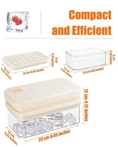 Brigii Ice Cube Tray with Lid&Bin, Ice Cube Mold with 56 Cubes, Stackable Ice Trays for Freezer with Easy-Release Silicone Bottom, for Drinks, Coffee, cocktail - White thumbnail 2