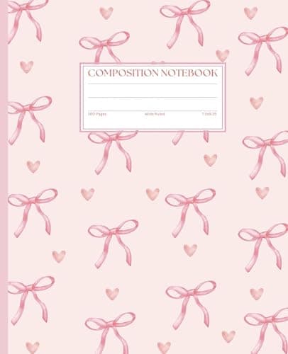 Pink Coquette Composition Notebook: Cute Girly Pink Bows Hearts Notebook, Coquette Aesthetic Wide Ruled - Image 1