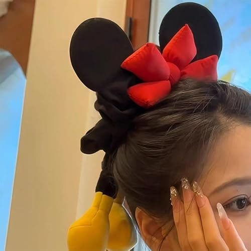 Ouliget Large Satin Scrunchies,Cute Oversized Flower Hair Bands for Girls Women,Creative Hair Ties Ponytail Decorative Headwear for Christmas Party Decoration (Ear red bow) thumbnail 5