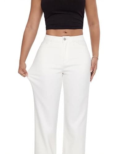 ONESO Mid-Low Rise Baggy Jeans Wide Leg for Women Distressed Pants Stretchy Bottom Lady Basic Comfortable Denim thumbnail 6