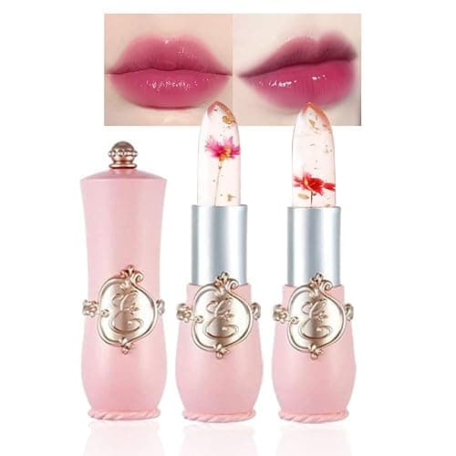BINGBRUSH 2Pcs Color Changing Lipstick,Pink Crystal Flower Jelly PH Mood Long Lasting Labiales Lip Care Moisturizer Lip Balm Korean Magic Lip Gloss Makeup Lipstick Set for Women - Image 1