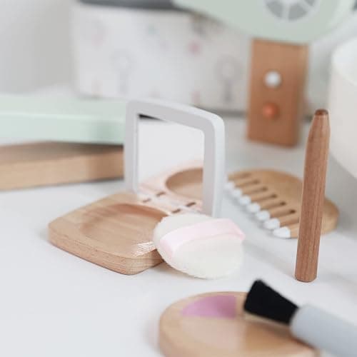 nunukids Wooden Makeup Toy Set Pretend Wood Beauty Salon Toys Toddler Wooden Makeup Kit for Girls 16PC thumbnail 8