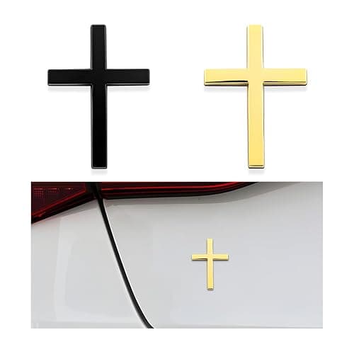 DXNQ 2PCS Metal Jesus Christ Cross Badge Stickers, 2.5"×1.8" Alloy 3D Individual Car Cross Sticker, Self Adhesive Scratch Covering Metal Cross Auto Emblem Decal for Car Body Fender Tail (Black+Golden) - Image 1