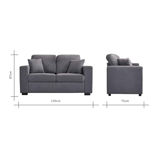 Panana Modern Linen Fabric Corner Settee - 2 Seater or 3 Seater, Compact Living Room Sofa with 2 Free Back Cushions (Grey) thumbnail 3
