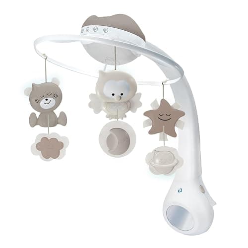 Infantino Mobile Musical 3-en-1, Mobile Transformable en Projecteur et en Veilleuse avec Mode Réveil, 6 Mélodies Intégrées et 4 Sons Nature, Gris - Image 1