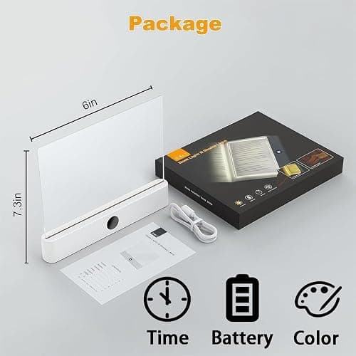 DENEZE White Smart Led Reading Light, Book Light Treasure Box, Rechargeable Clear LED Flat Reading Light with 3 Colors & Timer, Doodleable Study Lamp, The Quiet Reader's Dream Lights thumbnail 2