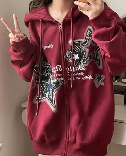 Lafaguw Graphic Hoodies for Women Men Zip Up Star Jackets Fashion Clothing Aesthetic Sweatshirts Gothic Clothes thumbnail 3