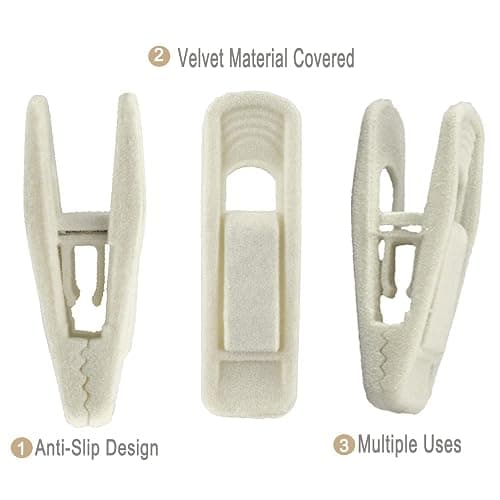Corodo 20 Stück Samt Kleiderbügel Clips Set, Kleidung Pins Starker Fingergriff Flocked, Kleiderbügel Klammern Beige, perfekt für die Verwendung mit schmalen Samt-Kleiderbügeln - Beige thumbnail 3