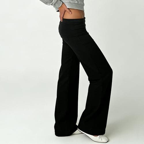 FOMOYUU Fold Over Lounge Pants for Women Y2K Low Rise Wide Leg Yoga Sweatpants Stretchy Foldover Pants Workout Bottoms thumbnail 6