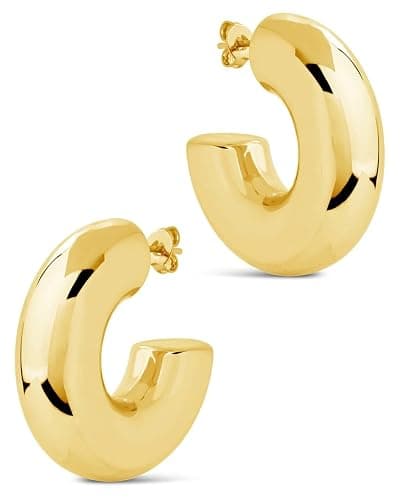 CONRAN KREMIX Waterproof Chunky Gold Hoops Earrings for Women Non Tarnish, Thick Gold Plated Circle Open Hoop,Lightweight Hollow Earrings Trendy - Image 1