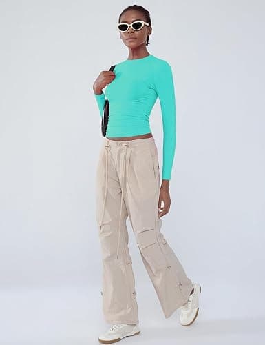 Women's Soft Long Sleeve Shirts Crew Neck Tops Basic Tees Stretchy Going Out Crop Tops Y2K Slim Fit T-Shirts thumbnail 3