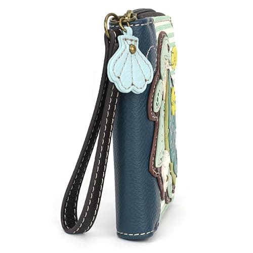 CHALA Zip Around Wallet, Wristlet, 8 Credit Card Slots, Sturdy Pu Leather, Turtle A - Teal Stripe, One Size thumbnail 3