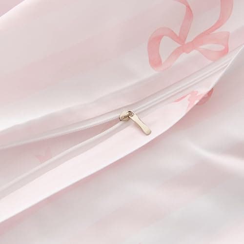 Lanqinglv Double Duvet Cover Bedding Set Bow Striped Printed, Super Soft Microfibre Double Duvet Set Cosy Stylish Pink Duvet Cover with 2 Pillowcases, Birthday Gifts for Women Girls thumbnail 7