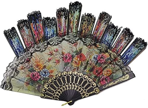 HUNANBANG 1 Dozen 12 Pieces Folding Hand Fans Church Wedding Gift, Party Favors, DIY Decoration Gift Size9 Adults Only Wholesale 12pack (Spanish 12 Pack) thumbnail 7