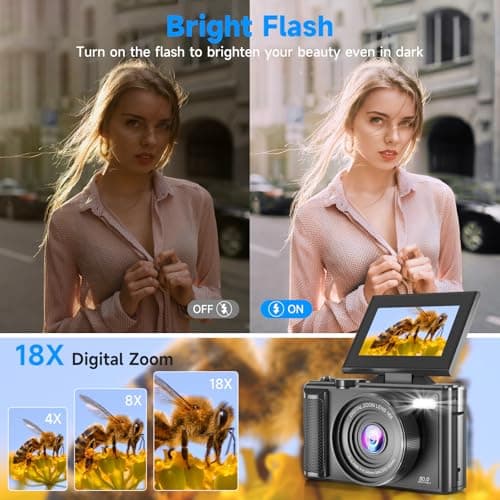 5K Vlogging Digital Camera for Beginners,80MP Travel Camera for Photography with 32GB Card,18X Zoom Portable Compact Camera with 180° Flip Screen,Waterproof Point and Shoot Camera for Teen,Ideal Gift thumbnail 5
