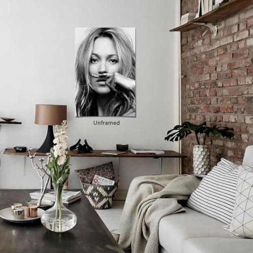 Trendy Luxury Wall Art-Retro Fashion Finger Painting Mustache Poster For Girls Room Wall Decor-Vintage Feminist Black And White Art Canvas Print Picture For Girly Dorm thumbnail 4