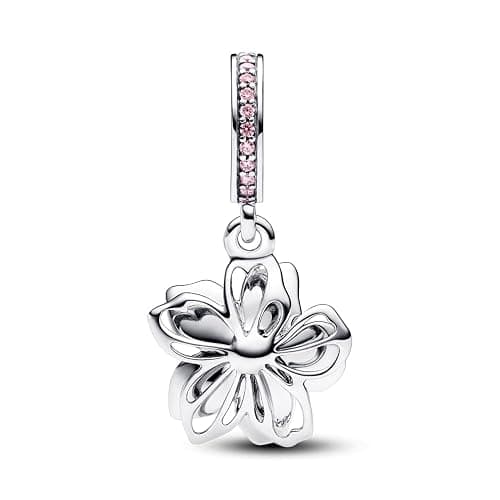 PANDORA Moments Cherry Blossom Dangle Charm - Sterling Silver Charm with Cubic Zirconia & Enamel - Jewelry for Women - Includes Gift Box thumbnail 3