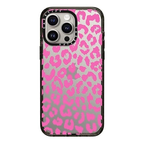 CASETiFY Impact iPhone 15 Pro Max Case [4X Military Grade Drop Tested / 8.2ft Drop Protection] - Pink Transparent Leopard - Clear Black - Image 1