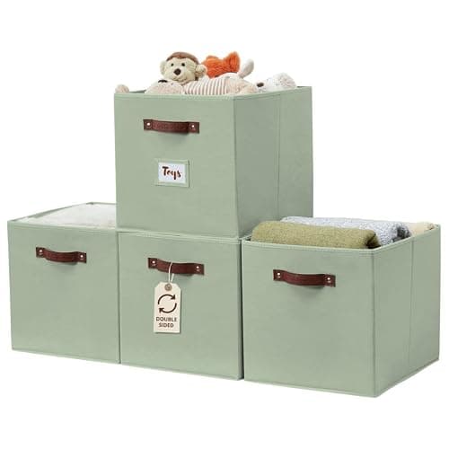 DECOMOMO Storage Bins, Storage Baskets for Shelves | 13" x 15" x 13" Storage Cube Bins with Labels for Organizing Shelves (Kallax, 4pcs, Sage Green) - Image 1