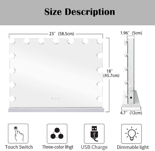 Kucitup Lighted Vanity Mirror with 10X Magnification, 15 Dimmable LED Bulbs, Touch Controls - Wall or Tabletop thumbnail 2
