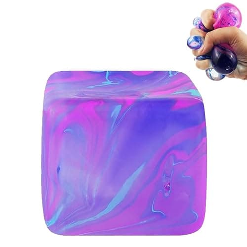 Squishies Stress Cube,Fidget Toys Squeeze Stress Cube for Adults,Ice Squish Cube Sugar Balls,Sensory Ice Square Shape Squishies Cube Sugar Balls for Stress Relief(Blue) - Image 1