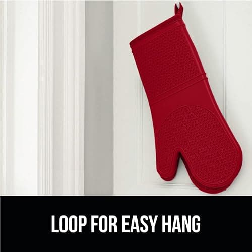GORILLA GRIP Heat Resistant Silicone Oven Mitts Set, Soft Quilted Lining, Extra Long, Waterproof Flexible Gloves for Cooking and BBQ, Kitchen Mitt Potholders, Easy Clean, Set of 2, Red thumbnail 9