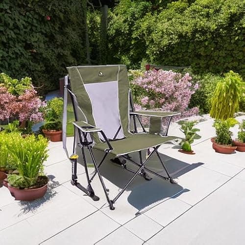GCI Outdoor Comfort Pro Rocker Camping Chair | Portable Folding Rocking Chair with Durable Armrests & Drink Holder — Blush - Comfort Pro Rocker - Blush thumbnail 3