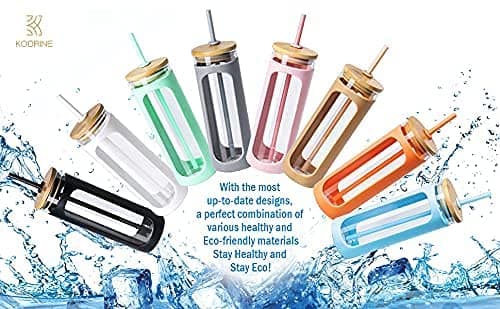 Kodrine 20oz Glass Tumbler with Straw and Lid, Iced Coffee Cups with Bamboo Lids, Glass Cups for Cold Drinks, Smoothie Cup with Silicone Sleeve for Travel, Work, BPA FREE-Brown thumbnail 6