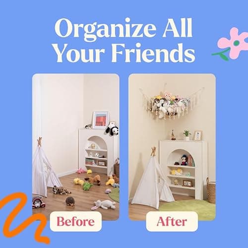 Lilly's Love Stuffed Animal Storage Macrame Hammock, Large - Boho Room Decor Toy Storage - Corner Hanging Plushie Stuffed Animal Net Organizer (White) thumbnail 4