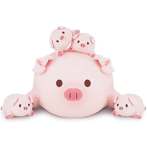 Achwishap 5PCS Pig Family,Pig Stuffed Animal Mommy with 4 Pig Babies Plush,Cute Pig Plush Pillow Cushion Doll,Kawaii Pig Plush Toy Hugging Pillow for Kid Birthday Gift Adult Valentines(16” Pig Family) thumbnail 4