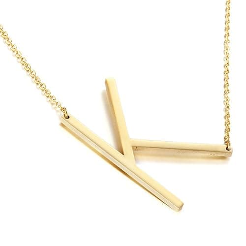 MOMOL Sideways Initial Necklace 18K Gold Plated Stainless Steel Large Big Letters Pendant Necklace Script Name Monogram Necklaces for Women - Image 1