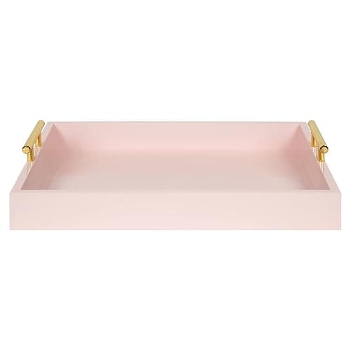 Kate and Laurel Lipton Decorative Tray with Polished Gold Metal Handles, Soft Pink thumbnail 4