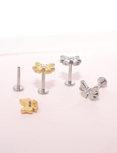 Limerencia 2Pcs 18g Titanium Internally Threaded Tragus Piercing Jewelry Nose Studs Flat Back Earrings Labret, Lip, Helix, Cartilage, Conch, Medusa Piercing for Women Men Sensitive Ears thumbnail 9