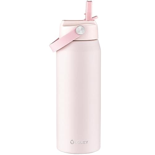 OLDLEY 750ml Insulated Water Bottle with Straw, Stainless Steel Water Bottles with Handle, Leakproof BPA Free Vacuum Metal Flask Keep Hot and Cold for Sports, Travel, Hiking (Pink) - Image 1