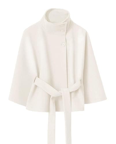 Zoziiee Womens Batwing Sleeve Poncho Pea Coats Elegant Stand Collor Capes Jacket Cloak Belted Fall Trendy Casual Outerwear thumbnail 4