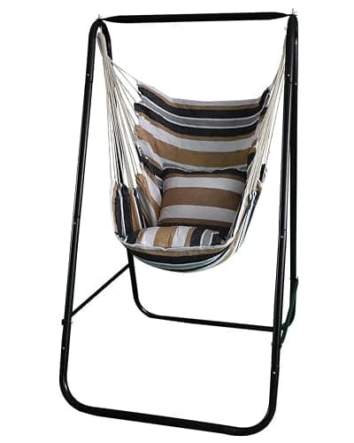 Hammock Chair with Stand,Hammock Chair Stand with Hanging Swing Chair Included,Weather Resistant Hammock Stand Max 450 Lbs,Saving Space Swing Stand for Indoor Outdoor Patio Yard Patented(Coffee) - Image 1