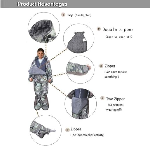 72" Large Wearable Human Sleeping Bag Zipped Foot Opening Design Free Size Ultralight Hoodie Quilted Warm Thermal Coat for Adults Winter or Outdoor 4 Season Camping thumbnail 4