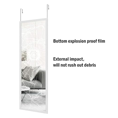 whitebeach 48" x 16" Over The Door Full Length Mirror Wall Mounted Hanging with 2 Metal Hangers for Bedroom Living Room Bathroom White thumbnail 5