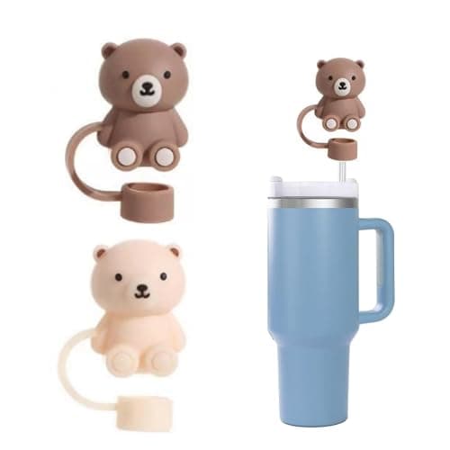 Cute Bear Straw Cover for Stanley Cup, Silicone Straw Topper for Stanley Cup 30&40oz with Tumblers, 10mm 0.4in Lid Accessories for Stanley Straws (2 Bear) thumbnail 7