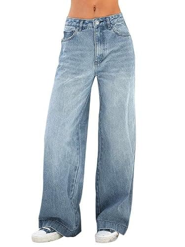 EMMIOL Women's 2025 Wide Leg Jeans Distress Mid Waist Denim Pants Vintage Y2K Trousers - Image 1