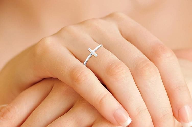 Miabella 925 Sterling Silver or 18K Gold Plated Sideways Cross Ring for Women Made in Italy thumbnail 4