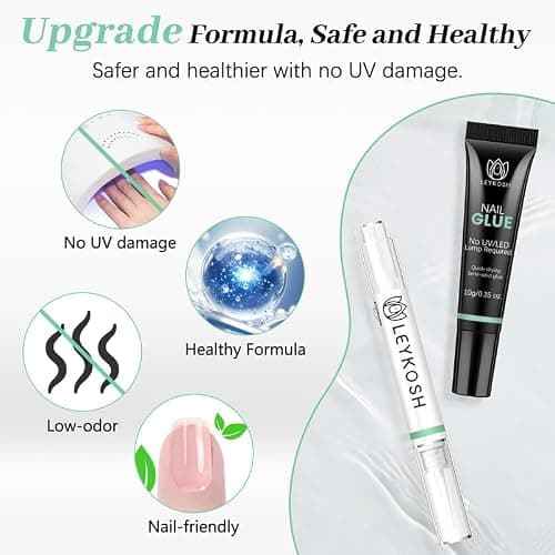 Nail Glue for Press Ons 10g & 5ml 2 in 1 Remover Pen Set, Quick Drying Semi Solid Glue on Nails No Lamp Needed Long Lasting 28+ Days, Gentle Removal Fake Acrylic Nail Tips Not for Gel Polish Base Coat thumbnail 5