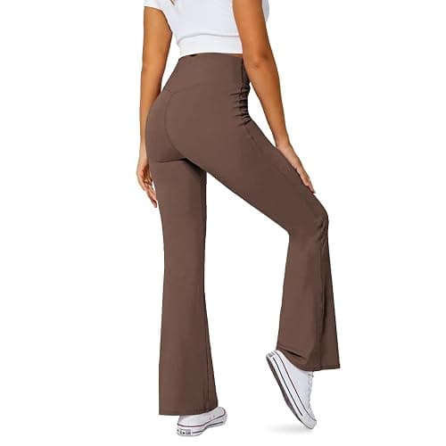 DLOODA Women's Flare Leggings with Pockets-Crossover High Waisted Bootcut Yoga Pants-Tummy Control Bell Bottom Leggings thumbnail 4