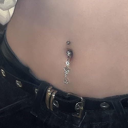 LAURITAMI 14G Dangle Belly Button Rings Set Navel Piercing Jewelry - Smooth Edges for Summer Outfits, 1.6mm Silver Tone CZ Butterfly Heart Flower Rings 5 Pcs thumbnail 5