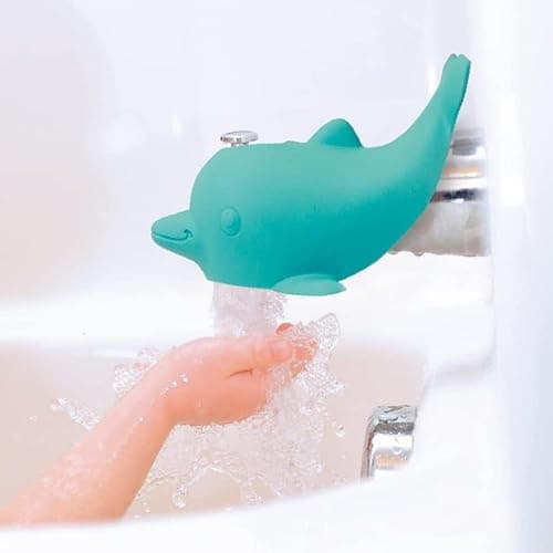 Nuby Bathtub Safety Spout Guard - Compatible with Most Standard Faucets - Bath Toys - Dolphin - Dolphin