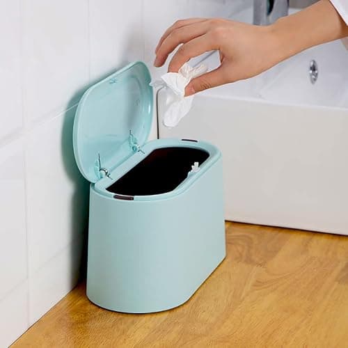LTWQLing Mini Trash Can with Lid - Removable Small Garbage Can, Tiny Plastic Trash Bin, Pop Up Countertop Wastebasket, Counter Garbage Lint Bin for Bathroom,Office,Kitchen,Desk,Coffee Table(Sky Blue) thumbnail 4
