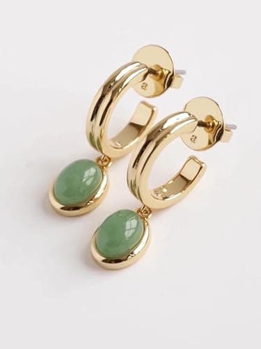 Candro CANDRO 18K Genuine Gold Plated Natural Green Aventurine Women's Earrings, S925 Silver Needle Anti-allergy Lasting Gloss Craft, Vintage Elegant Green Pendant Earrings, Gift Friends Family thumbnail 8