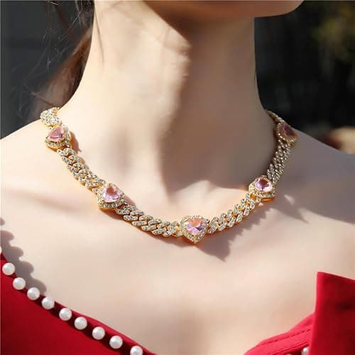 Apzzic 9mm Miami Prong Cuban Link Chain Iced Out Paved Heart Shape Rhinestones CZ Bling Rapper Necklace Bracelet For Women Girls thumbnail 5